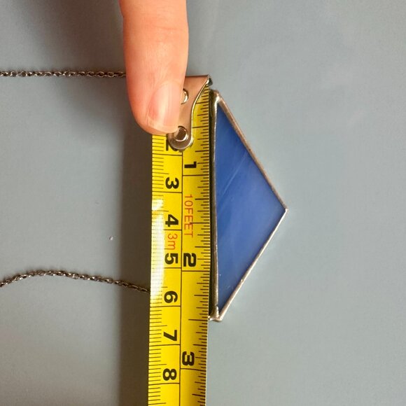 Royal Blue Stained Glass + 926 Sterling Silver Triangle Statement Necklace - Picture 8 of 8